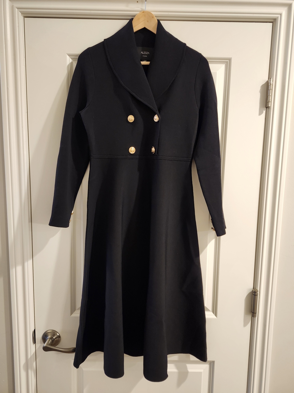 ALEEZA Paris Dolcetto Knit Blazer Dress Black Gold Buttons Large NWOT - Picture 2 of 6
